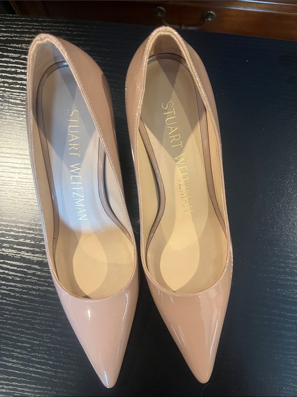 Stuart Weitzman Blush Patent Leather Pointed Toe Pumps
